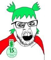 4chan award bald beard clover glasses green_hair gum moustache shirt stubble t-shirt teeth text variant:feraljak variant:yotsoyba white_iris yotsuba // 1400x1630 // 687KB