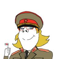 blonde_hair card communism hair helmet kolyma poly_(user) russia shirt soyjak subvariant:gapejak_female turtleneck variant:gapejak yellow_hair // 1260x1280 // 221KB