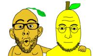 bald closed_mouth eyebrows food friendship fruit glasses gynaecomastia leaf lemon lemons moobs multiple_soyjaks nose open_mouth series:fruiterz! smile stem stubble variant:lennonjak variant:nojak yellow_skin // 1000x600 // 25KB