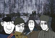 adventure_thread angry beanie broken_glasses bruises cabin cap closed_mouth clothes ear front_facing glassses hat holding_object IRL ladder merge metal_cutter multiple_soyjaks neutral scared shovel snow soyjak stubble thick_eyebrows tree ushanka variant:chudjak variant:impish_soyak_ears variant:kuzjak variant:markiplier_soyjak variant:soyak // 1080x736 // 958KB