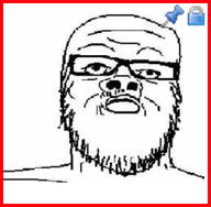 bald beard glasses lips locked looking_up moustache neutral pinned red_border stubble variant:a24 wrinkles // 258x252 // 22KB