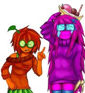 admin angry banana closed_mouth clothes crying developer Froot_(user) glasses hair ice_cream leaf long_hair magenta_hair magenta_skin open_mouth orange orange_hair orange_skin quote_(user) rule_63 skirt stem sweater thigh_highs tinted_glasses // 1088x1203 // 1.4MB