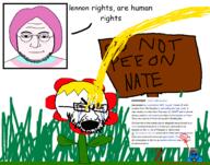 closed_mouth flower glasses grass hair nate open_mouth pee pink_hair sign text tranny twitter twitter_immigrant variant:cryboy_soyjak variant:lennonjak variant:rupturejak yellow_hair // 975x767 // 99KB