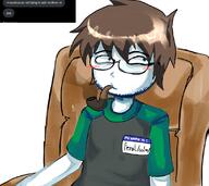 blush brown_hair calm chair clothes direct_message drawing Feralteen glasses gray_eyes hair name_tag recliner smoking_pipe stubble text tshirt twitter // 1103x981 // 113KB