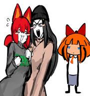 animal_ear avengers beanie blush cat_ears closed_eyes female hair_ribbon mymy neck_tie necklace ongezellig orange_hair red_hair skirt smile soytan sweater tagme tama text // 1002x1060 // 525KB