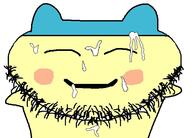 blush closed_eyes closed_mouth cum cum_on_face gooned_to_mameson_award mametchi smile stubble variant:mameson yellow_skin // 600x431 // 138KB