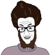 beard brown_hair clothes glasses hair lips looking_at_viewer smiling smug stubble sweater teeth variant:unknown wrinkles // 1296x1425 // 71KB