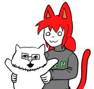 cat cat_ears catgirl closed_mouth clothes gem glasses hair open_mouth red_hair soyjak stubble tagme tail tama text variant:catjak // 1103x1038 // 142KB