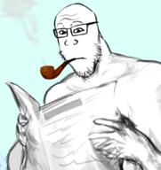 artist:shemmysloota closed_mouth drawfag drawing glasses holding_object neutral newspaper redraw smoke smoking_pipe stubble subvatiant:neutralplier variant:markiplier_soyjak // 1002x1060 // 457KB