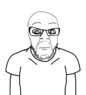 bald body closed_mouth clothes crazed eyebrows facing_front glasses neutral shirt stubble template tshirt variant:feraljak // 1819x1998 // 44KB