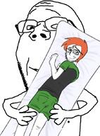 artist:soyjakfan01 body_pillow closed_mouth clothes dakimakura drawing glasses looking_at_viewer orange_hair pillow sean shorts smile soyjak stubble subvariant:wholesome_soyjak suggestive_pose tshirt variant:gapejak variant:soyak // 655x888 // 135KB