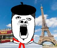 beurette black_and_white_shirt eiffel_tower french meta:soyjak mime moustache open_mouth paris red_scarf safe_edgy striped_shirt variant:a24_slowburn // 894x749 // 487KB