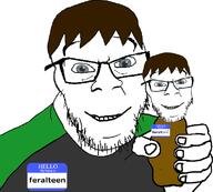 avgn brown_hair clothes feces Feralteen feralturd glasses hair name_tag objectsoy smile tshirt variant:feraljak // 781x703 // 145KB