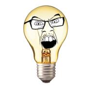 angry glasses glowing IRL light lightbulb open_mouth soyjak stubble variant:feraljak // 500x500 // 121KB